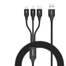 Cáp sạc 3 trong 1 Pisen LS-AP13-1200 BLACK Type-C, Lingtining, Micro