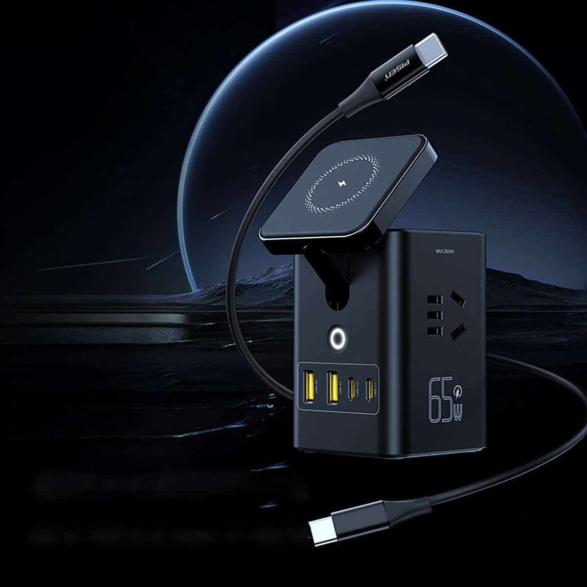 34874-pisen-pro-desktop-magstation-kf25-philong Trạm Sạc Để Bàn Đa Năng 7 Trong 1 Pisen Pro Desktop MagStation KF25 Black Warrior (Kèm Dây Sạc)