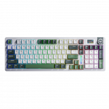 Bàn Phím Cơ Không Dây AULA S98 PRO Xanh Lá - Trắng Greywood V4 Switch (96 phím, 3 mode, Núm xoay + Màn hình LCD, Gasket mount, Hotswap)