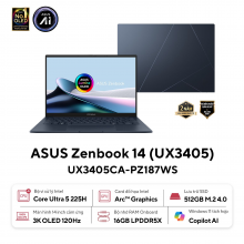 Laptop Asus Zenbook 14 UX3405CA-PZ187WS (Intel Core Ultra 5 225H, RAM 16GB, SSD 512GB, VGA Intel Arc, Màn Hình 14 inch 3K Windows 11, Office, Màu Xanh)