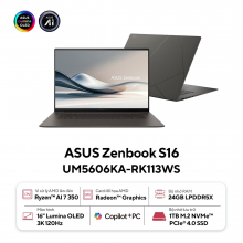 Laptop ASUS Zenbook S 16 UM5606KA-RK113WS (Ryzen AI 7 350, RAM 24GB, SSD 1TB, Màn Hình 16 Inch OLED 3K 120Hz 100% DCI-P3, Radeon Graphics, Windows 11, Office Home)