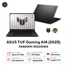 Laptop ASUS TUF Gaming A14 FA401KM-RG010WS (AMD Ryzen AI 7 350, RTX 5060 8GB GDD7, Màn Hình 14inch 2.5K WQXGA, RAM 32GB, SSD 1TB, Windows 11 Home, Microsoft Office Home 2024, Microsoft 365 Basic, Xám)