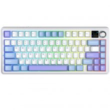 Bàn Phím Cơ Không Dây AULA F75 MAX Xanh Dương Trắng Tím - Reaper Switch (80 phím, 3 mode, Gasket mount, Hotswap, Màn TFT)