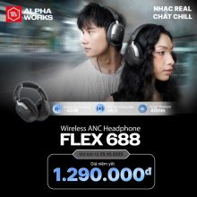 Tai Nghe Không Dây Chống Ồn Alpha Works FLEX 688 Black (Bluetooth 6.0, Pin 50h, Chống Ồn ANC, Cổng AUX)