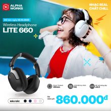 Tai Nghe Không Dây Alpha Works LITE 660 Black (Bluetooth 6.0, Pin 50h, Hỗ Trợ Cổng AUX)