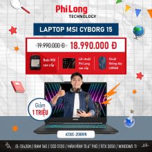 Laptop MSI Cyborg 15 A13UC 2088VN (Intel Core i5-13420H, RAM 16GB DDR5, SSD 512GB, RTX 3050 4GB, Màn Hình 15.6inch FullHD 144Hz, Windows 11, Màu Đen)