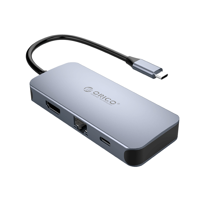 26851-mc-u602p-gy-5-1 Bộ chuyển đổi USB-C 6 in 1 ORICO MC-U602P-GY (1xHDMI + 3xUSB3.0+ 1xRJ45 + 1xPD3.0, Vỏ nhôm màu xám