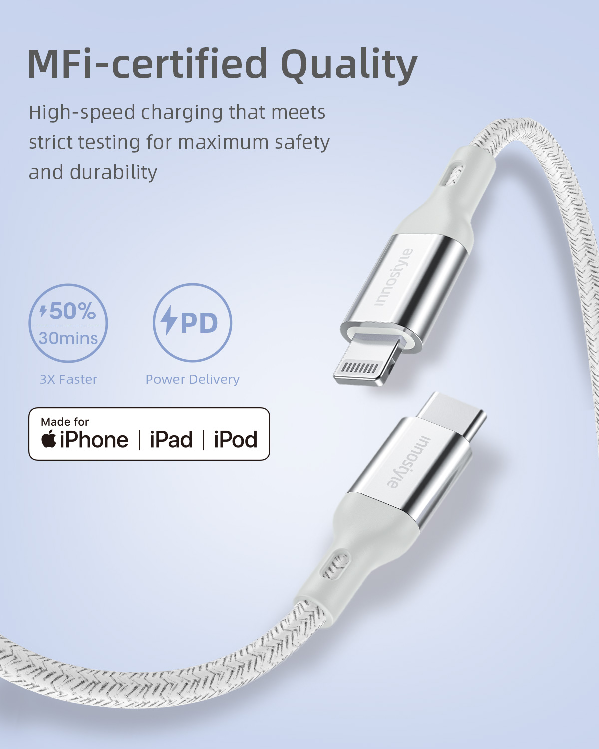 27637-powerflex-usb-c-to-lightning_04-2-1 Cáp USB-C to LIGHTNING INNOSTYLE POWERFLEX MFI ICL150AL MÀU BẠC (PD60W)