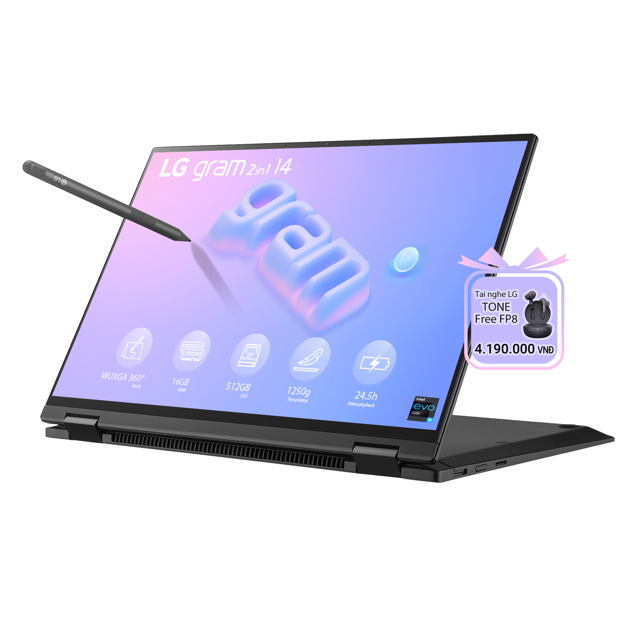 29804-1-anhdaidien-1 Laptop LG Gram 2IN1 2023 14T90R-G.AH55A5 (i5-1340P, RAM 16GB, SSD 512GB, VGA Intel Iris Xe Graphics, Màn Hình 14inch WUXGA 99% DCI-P3 Touch, Windows 11)