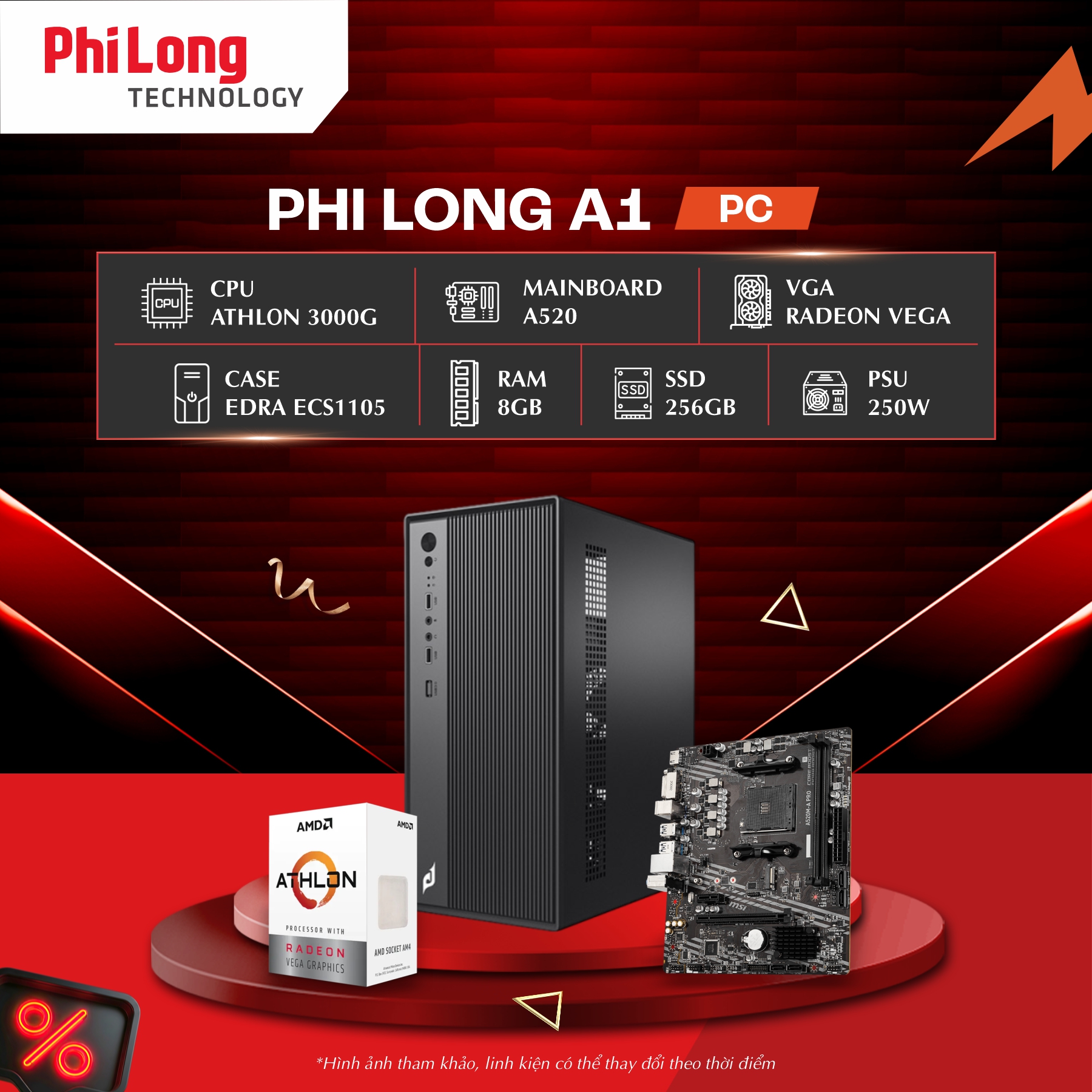 30608-1-1 PC Phi Long Office A1 (Athlon 3000G, A520M, RAM 8GB, SSD 240GB, PSU 250W)