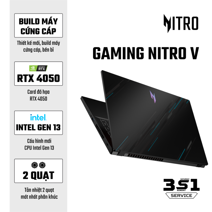 31449-2 Laptop Gaming Acer Nitro V ANV15-51-55CA (Intel Core i5-13420H, Ram 16GB, SSD 512GB, RTX 4050 6GB, Màn Hình 15.6 inch FHD, Windows 11)
