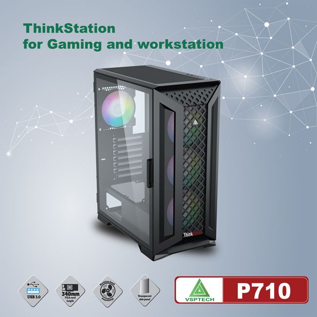 32610-vo-case-vsp-thinkstation-p710-black-philong-1 Vỏ case VSP Thinkstation P710 Black (EATX, 1 mặt cường lực có bản lề, Chưa bao gồm Fan, Max 7 fan)