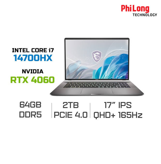 32669-laptop-msi-creator-z17-273vn-1 Laptop MSI Creator Z17 HX Studio A14VFT-273VN (Intel Core i7-14700HX, RTX 4060 8GB, RAM 64GB DDR5, SSD 2TB, Màn Hình 17inch IPS QHD+ 165Hz Touch, Windows 11, Màu Lunar Gray)