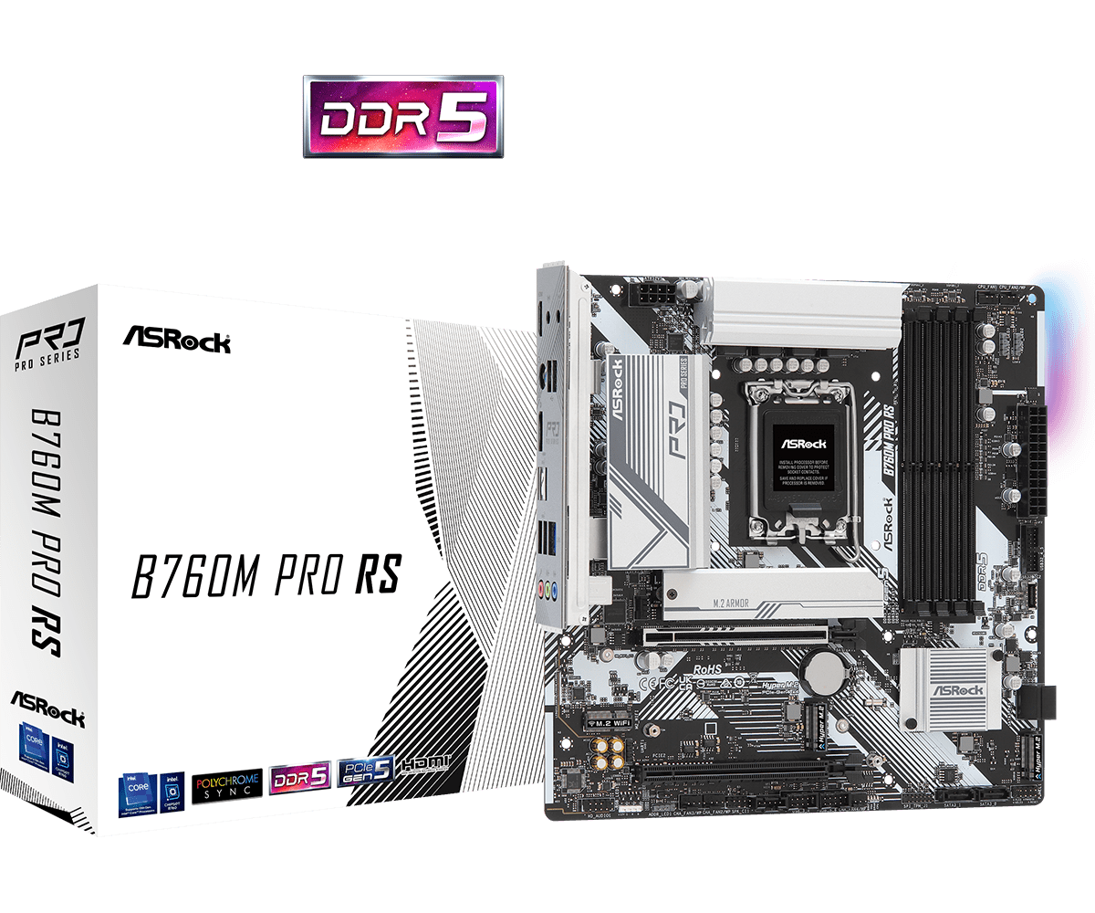 34657-mainboard-asrock-b760m-pro-rs-philong-1 Mainboard ASRock B760M Pro RS (LGA 1700, 4x DDR5, HDMI, Displayport, M.2 PCIe 4.0, m-ATX)
