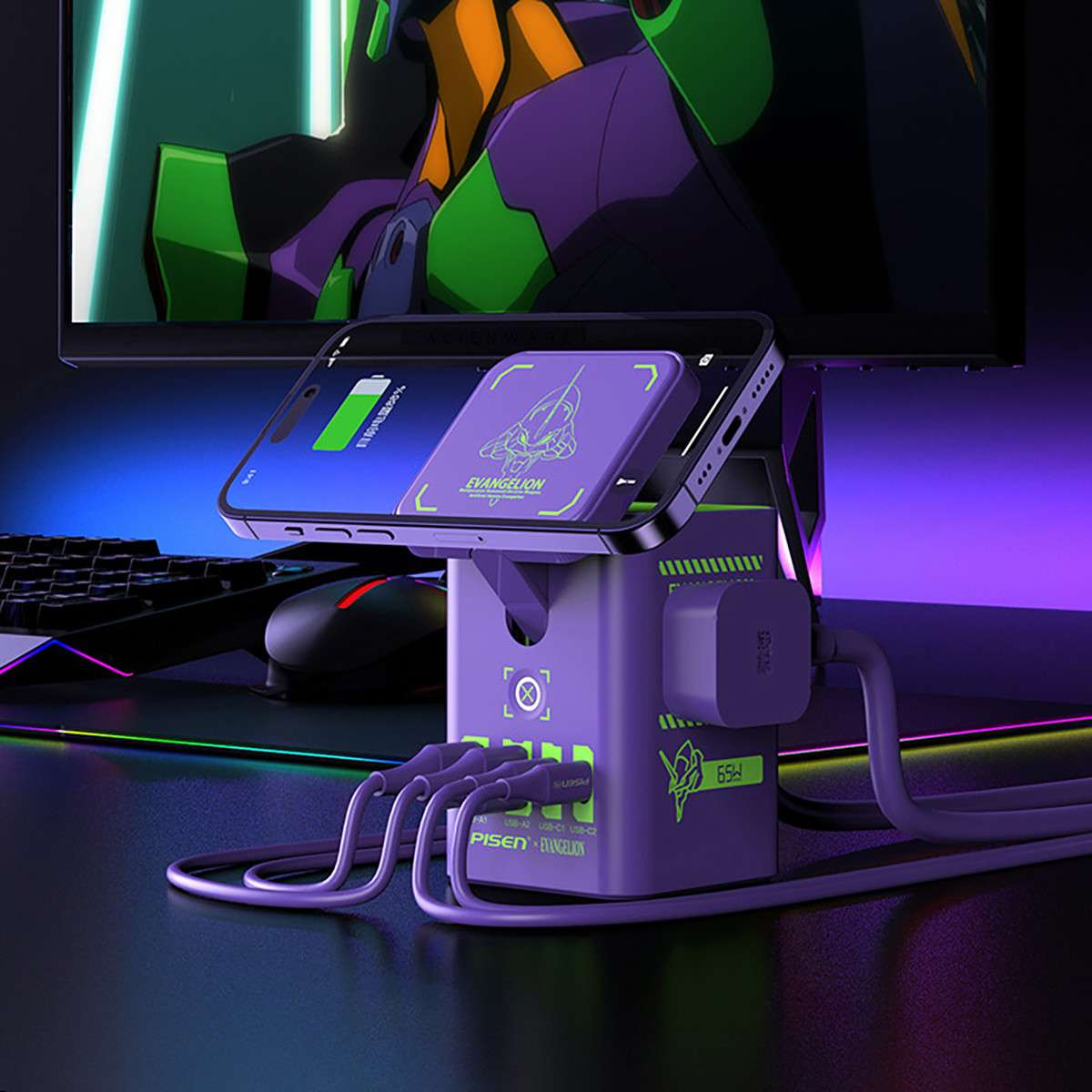 34876-pisen-pro-eva-desktop-magstation-kf25-eva-purple-philong-1 Trạm Sạc Để Bàn Đa Năng 7 trong 1 Pisen Pro EVA Desktop MagStation KF25 EVA Purple