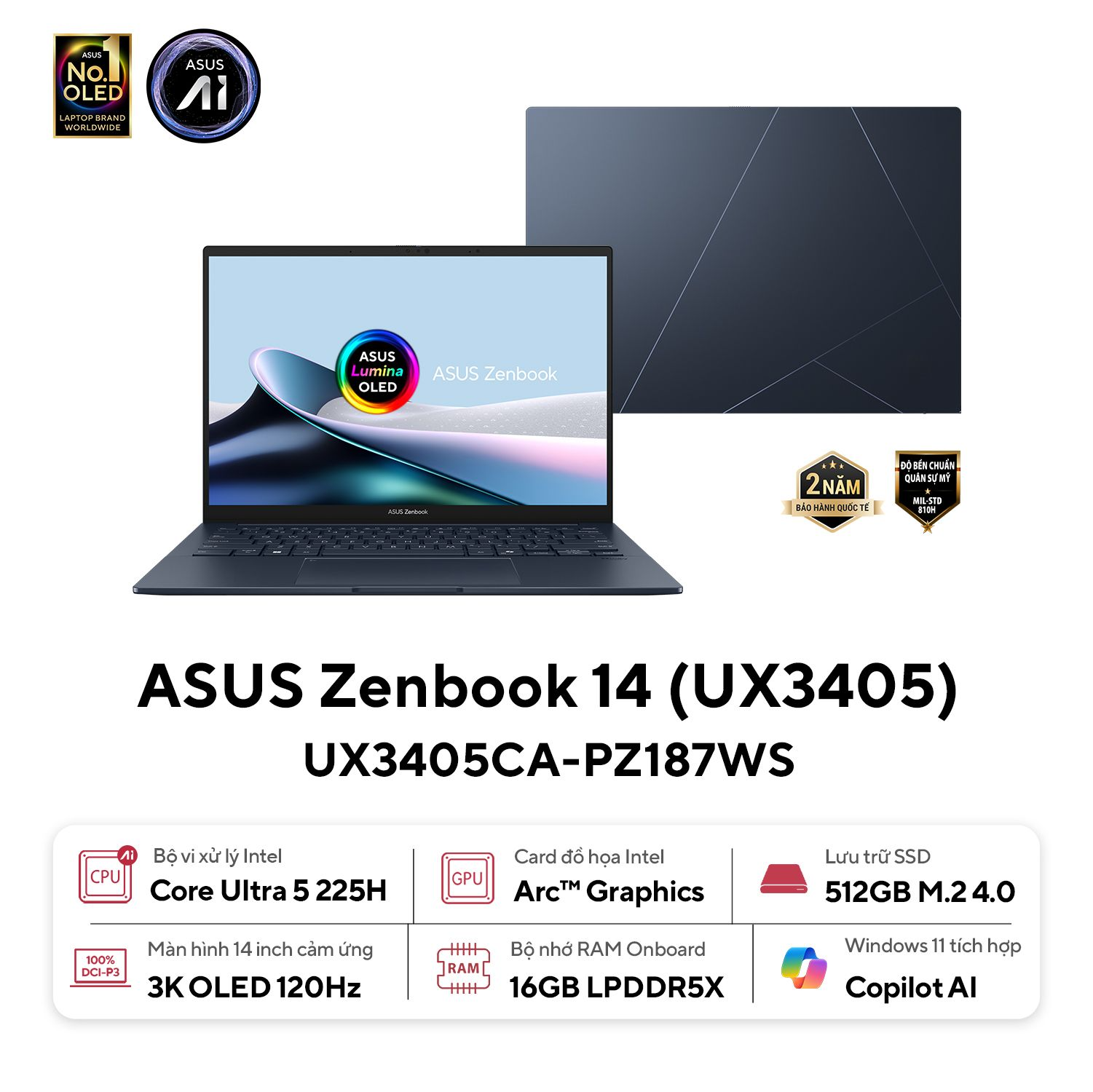 35017-asus-ux3405ca-pz187ws-philong Laptop Asus Zenbook 14 UX3405CA-PZ187WS (Intel Core Ultra 5 225H, RAM 16GB, SSD 512GB, VGA Intel Arc, Màn Hình 14 inch 3K Windows 11, Office, Màu Xanh)