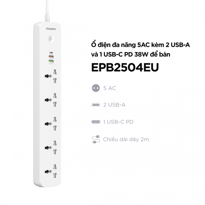 35960-o-cam-dien-energizer-epb2504euwe-philong1 Ổ Cắm Điện Energizer EPB2504EUWE (5 x Cổng AC, 2 x Cổng USB-A, 1 x Cổng USB-C, 2 Mét)