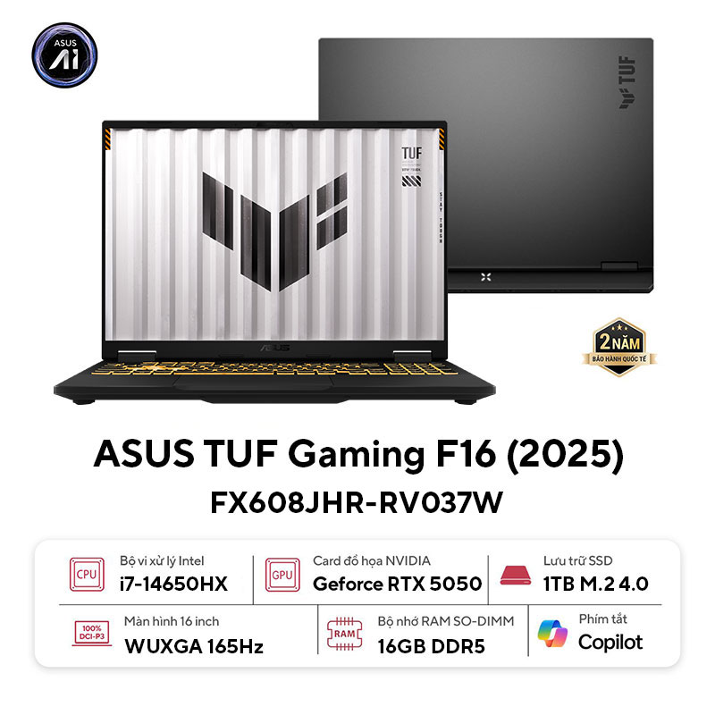 36197-fx608jhr-rv037w-1 Laptop ASUS TUF Gaming F16 FX608JHR-RV037W (Core i7 14650HX, RAM 16GB, SSD 1TB, RTX 5050, Màn Hình 16inch FHD + 165Hz, Windows 11, Màu Xám)