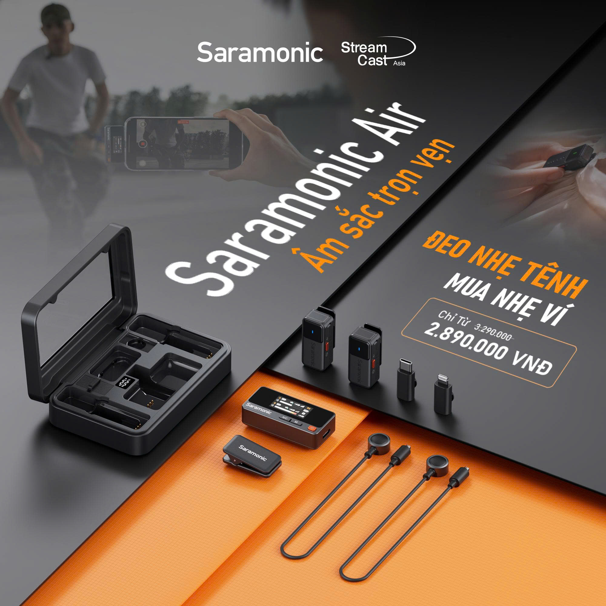 36241-saramonic-2-1 Micro Thu Âm Không Dây Saramonic AIR 01 (2 x TX, 1 x RX)