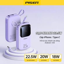 Pin Sạc Dự Phòng 20000mAh PISEN QUICK POWERLink Color 22.5W TP-D088 Purple