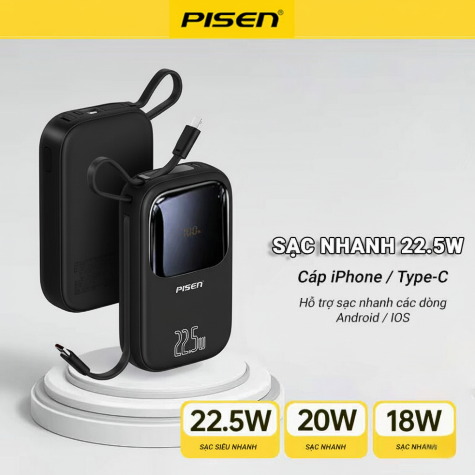 37050-pin-sac-du-phong-20000mah-pisen-tp-d088-black-philong-1 Pin Sạc Dự Phòng 20000mAh PISEN QUICK POWERLink Color 22.5W TP-D088 Black