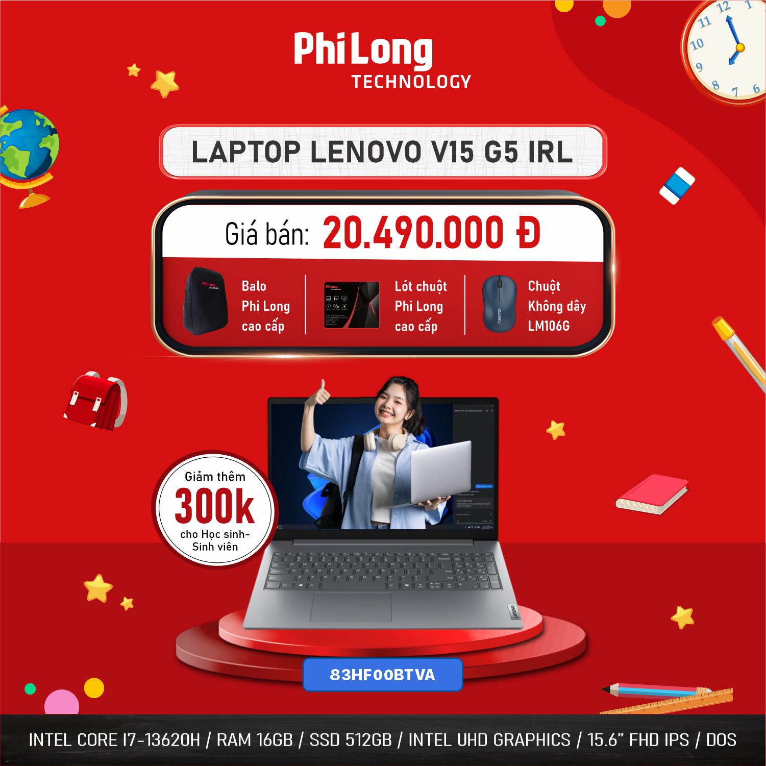 37108-lenovo-btva Laptop Lenovo V15 G5 IRL 83HF00BTVA (Intel Core i7-13620H, RAM 16GB, SSD 512GB, Intel UHD Graphics, Màn Hình 15.6 inch FullHD IPS, DOS, Màu Xám)