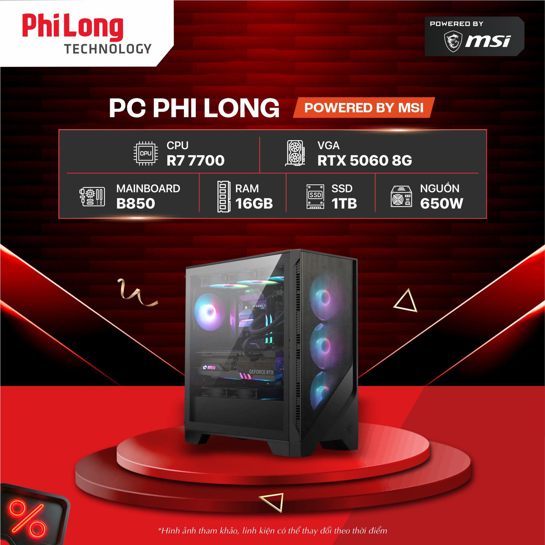 37670-pc-phi-long-creator-r7-7700-rtx5060-8g-powered-by-msi PC Phi Long Creator - R7 7700 / RTX 5060 8G / RAM 16GB / SSD 1TB - Powered By MSI