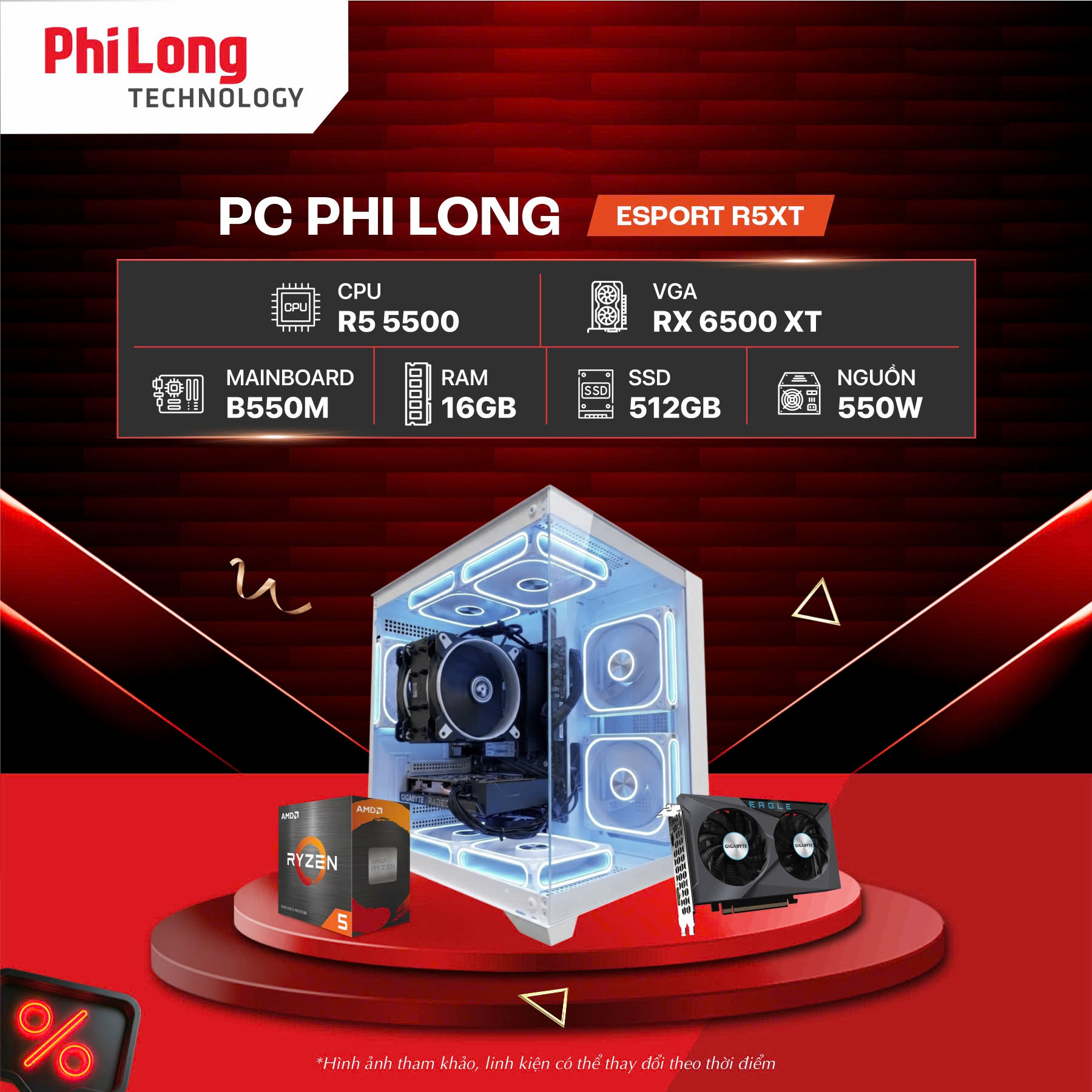 37688-pc-phi-long-esport-r5xt-arctic PC Phi Long Esport R5XT Arctic - R5 5500 / RX 6500 XT / RAM 16GB / SSD 512GB