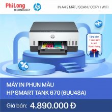 Máy In Phun Màu HP Smart Tank 670 (6UU48A) (In A4 Hai Mặt, SCAN, Copy, USB, WiFi, Màu Trắng)