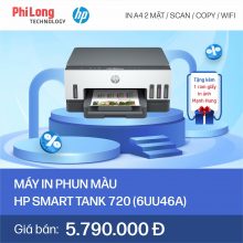 Máy In Phun Màu HP Smart Tank 720 All-in-One (6UU46A) (In Đảo Mặt A4, Copy, Scan, USB, WiFi, Màu Trắng)