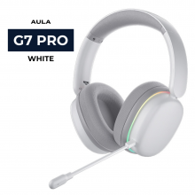 Tai Nghe Gaming Không Dây AULA G7 Pro White (Âm Thanh Vòm 7.1, Mic Chống Ồn AI, Đèn RGB)