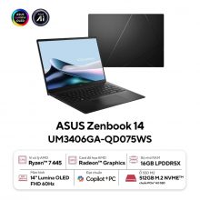 Laptop ASUS Zenbook 14 UM3406GA-QD075WS (AMD Ryzen AI 7 445, AMD Radeon, Màn Hình 14 inch WUXGA OLED, RAM 16GB, SSD 512GB, Windows 11, Office, Đen)