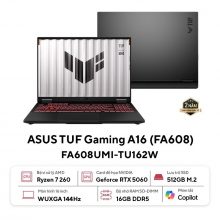 Laptop ASUS TUF Gaming A16 FA608UMI-TU162W (AMD Ryzen 7 260, RAM 16GB, SSD 512GB, RTX 5060 8GB, Màn Hình 16 inch WUXGA (FHD+), 144Hz, Windows 11)