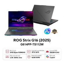 Laptop Gaming ASUS ROG Strix G16 G614PP-TS112W (AMD Ryzen 9 8940HX, RAM 16GB, SSD 512GB, VGA RTX 5070, Màn Hình 16 inch WQXGA 300Hz, Windows 11, Màu Xám)