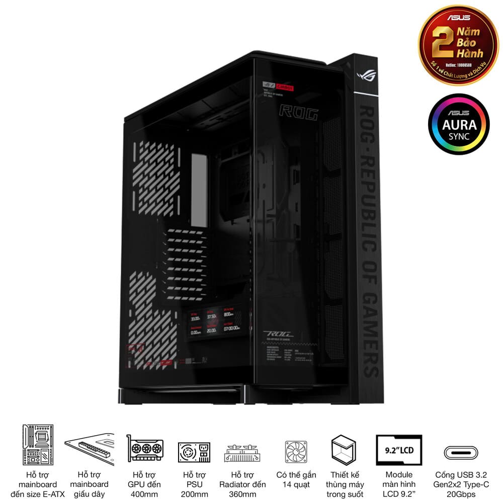 38232-case-asus-rog-cronox-gr801-curve-tg-screen-black-philong-1 Vỏ Case Asus ROG Cronox GR801 Curve TG Screen Black (Full Tower, E-ATX, Kính cong, No Fan, Max 14 Fan, Rad 360, Màn LCD 9.2", USB-C 20Gbps)