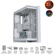 Vỏ Case Asus ROG Cronox GR801 Curve TG Screen White Edition (Full Tower, E-ATX, Kính cong, No Fan, Max 14 Fan, Rad 360, Màn LCD 9.2", USB-C 20Gbps)