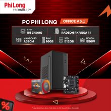 PC Phi Long Office A5.1 (Ryzen 5 3400G, A520M, RAM 16GB, SSD 512GB, PSU 550W, WiFi)